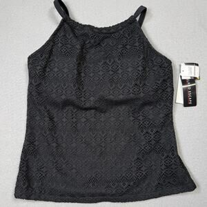 Island Escape Women's Crochet Underwire Tankini Swim Top, Black 6 $40